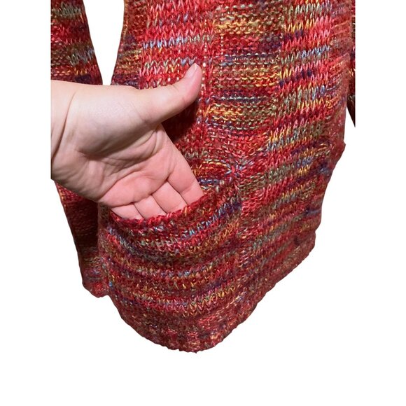 Y2K Babydoll Knit Tunic Sweater M Rainbow Pockets Plunge Neck Cozy Fairy Cabin - Picture 3 of 7